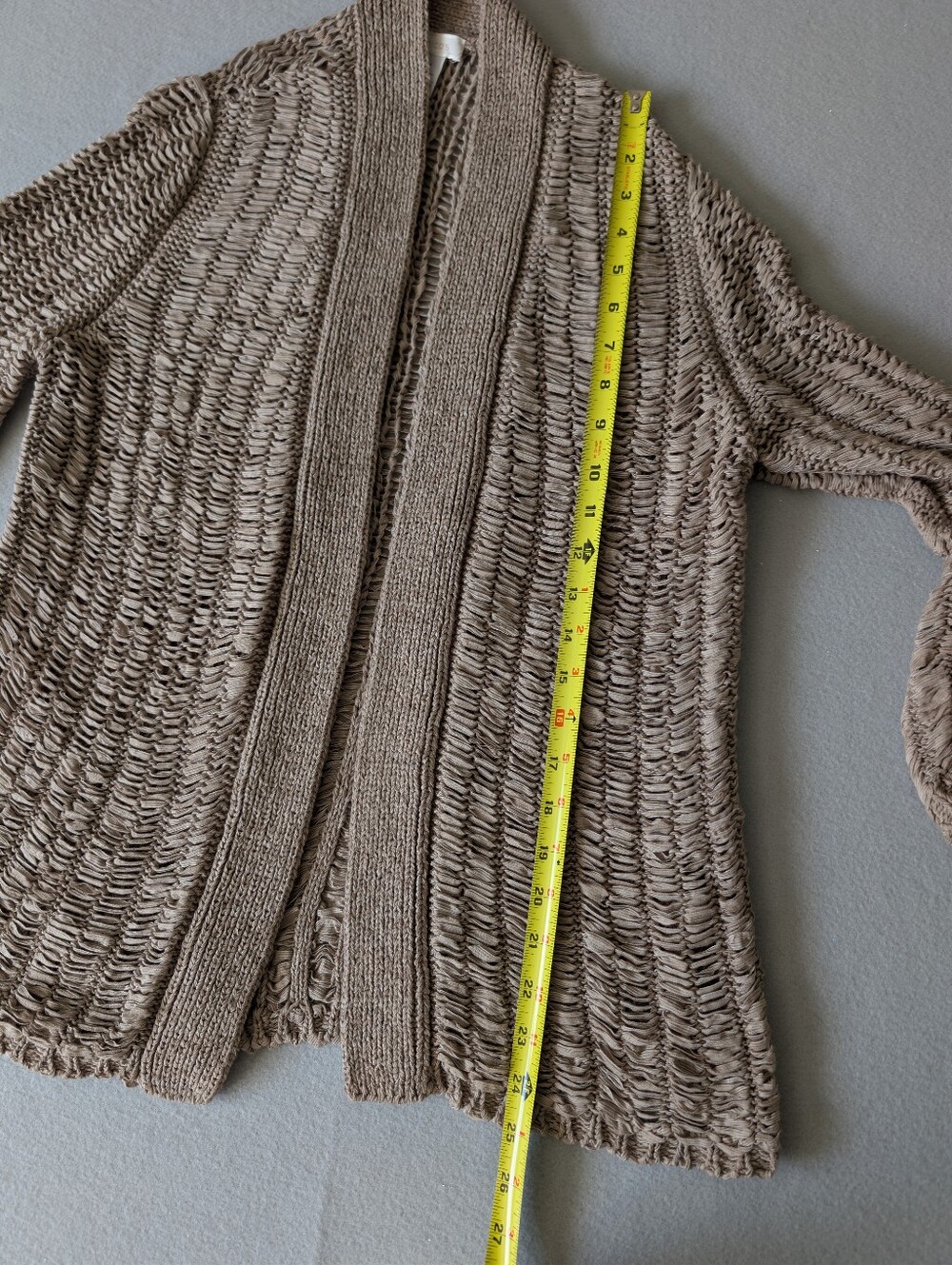 Chicos Woven Open Knit Cardigan Neutral Beige Coastal Sz M Granola Cottage Tan image 10